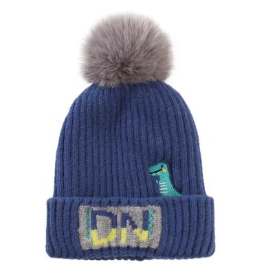 China Dim 1-5 Year Old Kids Dinosaur Knitted Winter Baby Hat Set Winter Warm Hat Knitted Beanies for sale