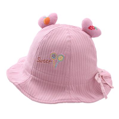 China Low point love drawstring sunscreen bucket hat autumn sunscreen sunshade candy embroidery baby fisherman hat for sale