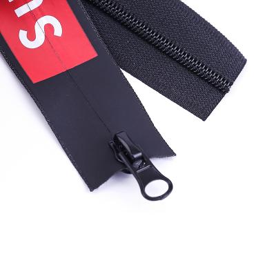 China 5# Waterproof PU Black Waterproof Zipper With Two Color Logo Printed Custom Long Zipper for sale