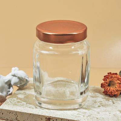 China Eco-friendly Recyclable Single Storage Honey Empty Glass Jars 180ml 280ml 380ml Food Jars With Metal Lids for sale