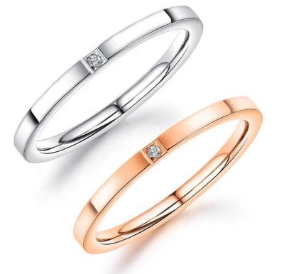 China Titanium Zircon Rose Gold Plated Band Rings Stainless Steel Fancy Engagement Rings For Women Girl Stainless Steel Gift for sale