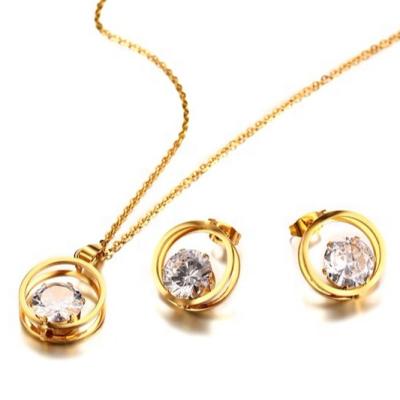 China BOHEMIA 2019 Hot Selling Luxury Stainless Steel Necklace Earring Sets 18k Gold Plated Zircon Charms Titanium Jewelry Sets Women for sale