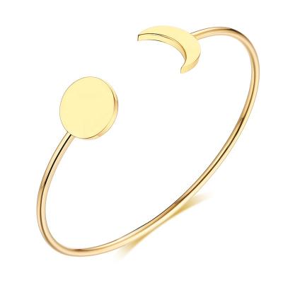 China Wholesale New Cute Hot Selling Titanium Stainless Steel 18k Gold Wire Moon Bangle Bracelet Women Party Gift for sale