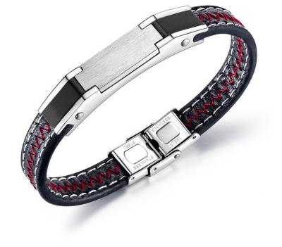 China Hot Selling Vintage Women Men PU Bracelet Red Blue Leather Titanium Jewelry New Luxury Stainless Steel Bracelet Hiphop 2020 Retro for sale