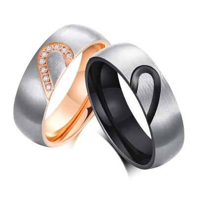 China 2021 Retro Hot Selling Wholesale Romantic Zircon Couple Rings Rose Gold Black Plated Women Stainless Steel Band Wedding Rings for sale