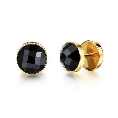 China CLASSIC Hip Hop Round Stainless Steel Studs Earrings Dumbbell Earrings For Women Men Women Chunky Black Gold Plated Earrings Punk Wholesale for sale