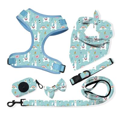 China Custom OEM/ODM Personalized Colorful Pattern Luxury Designs Custom Print Reversible Soft Pet Collars Leashes Dog Arms Set for sale