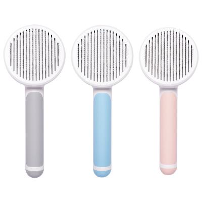 China Stocked Portable Reusable Cat Hair Removal Grooming Cleaning Brush Dog Pets Self Cleaning Mold Polisher Pet Hair Remover Tool Massage Comb for sale