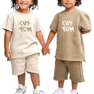 China Casual Custom Children Toddler Boy T Shirts And Shorts 2 Piece Sweatsuit Sets Cotton Blank Kids Boys Summer Clothing Shorts Sets for sale