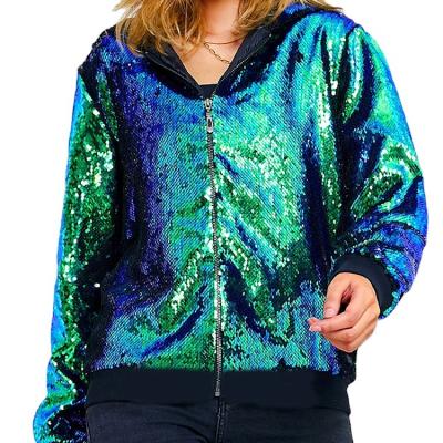 China Reversible Women's Valentines Day Gifts sequined Jacket Casual Long Sleeve Glitter Party sequins Shiny Coat Outerwear Heart Sequins Jacket for sale