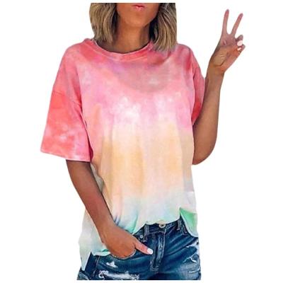 China Anti-wrinkle Women Summer Tie-Dye Short Sleeve Crew-Neck T-Shirt Casual Tee Tops graphic Tie Dye t shirt for sale