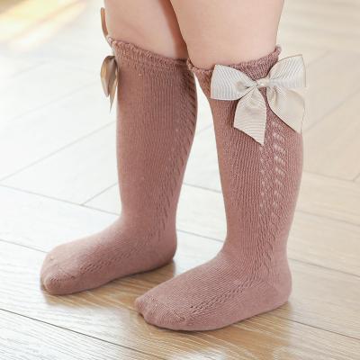 China 2021 New Autumn Kids Cotton QUICK DRY Socks Mesh Baby Bowknot Knee Tube Socks Solid Color Calf High Socks for sale