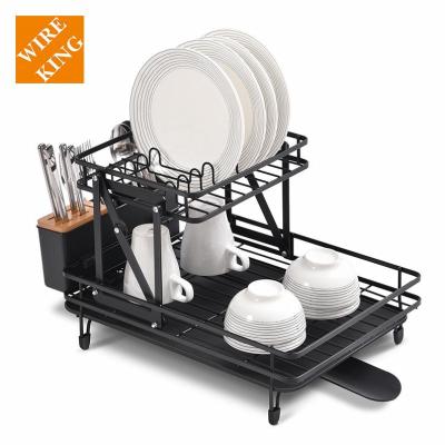 China Original Foldable Dish Rack Design 2 Tiers Dish Drainer Rack Kitchen Drain Shelf Black Kitchen Stored Dish Rack for sale