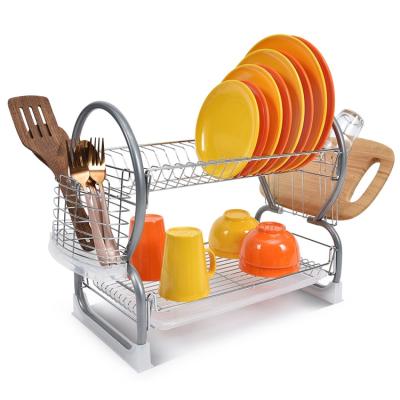 China Wholesale 2 Tier Stocked Dish Drainer Drying Rack Metal Steel Plate Rack Wire Adjustable Compact Dish Rack For Kitchen for sale