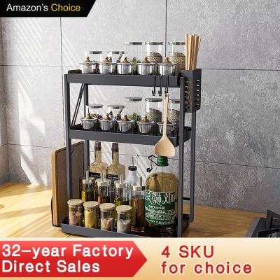 China Factory Stored 3 Tier Standing Adjustable Spice Rack Wall Mounted Spice Rack Metal Iron Spice Jar Jar Foldable Rack Spice Rack for sale