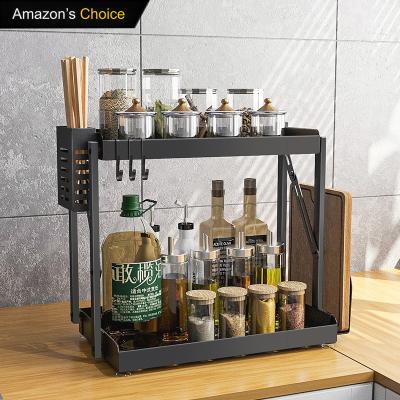 China Factory Stored Foldable Spice Rack Set Metal Spice Jar Holder Set Spice Rack Foldable Spice Rack Adjustable Rack Organizer 2 Tier for sale