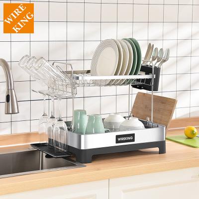 China Stocked 2 Shelf Kitchen Rack Kitchen Shelf Household Products Cookware Shelf With Hooks Pot Holder Dish Rack Kitchen for sale