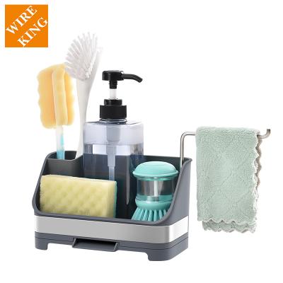 China Wholesale Viable Stainless Steel Kitchen Sink Cart Organizer Soap Dishcloths Storage Sponge Rack Holder With Towel Rack for sale