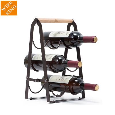 China 6 Bottles Wine Racks Countertop Glass Rack Wine Rack 3 Tier Foldable Metal Wine Rack Stored Standing Wine Rack for Bar Cellar for sale