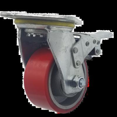 China Other Good Brand Iron Core Universal Plate Brake Red Heavy Duty 4inch Plate PU Casters Wheels for sale