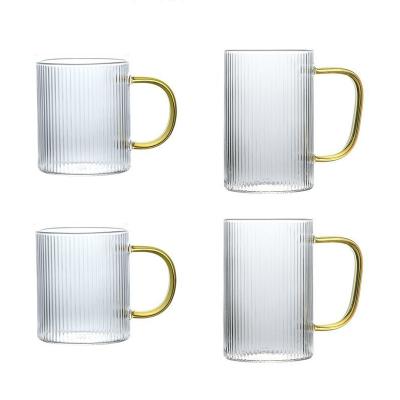 中国 Vintage Clear Glass Coffee Cup Mug 350ml Ribbed Borosilicate Glass Tea Cup 販売のため