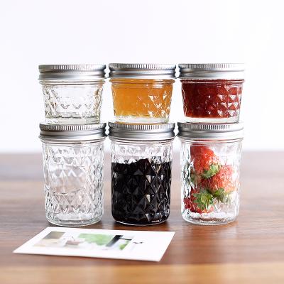 China 200ml Tempered Drinking Glass Mason Jars 12Pack 8oz Diamond Pattern Canning Mason Jars for sale