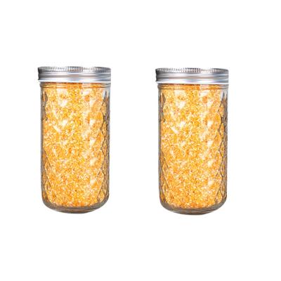 China 350ml Wide Mouth Transparent Mason Jars Diamond Pattern 12OZ With Screw Lids for sale