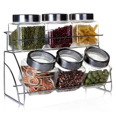 China 450ml  Kitchen Condiment Glass Condiment Jars 6pc with Wire Metal rack zu verkaufen