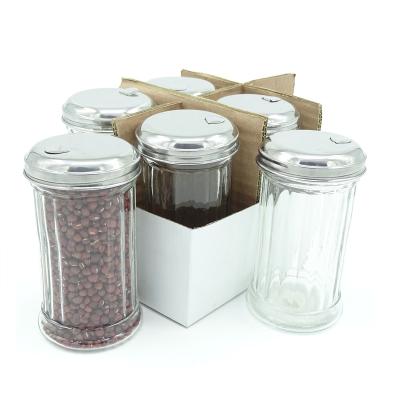 China Ribbed 4oz 6pc Glass Condiment Jars with Perforated Labeled Sifter Transparent zu verkaufen