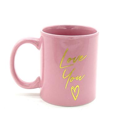 China Golden Pink Ceramic Coffee Cup 16oz Modern Style LHCM063 All-Season for sale