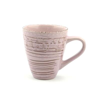 China Luxurious Embossed Ceramic Coffee Cup Pink Pearl Rim Sustainable LHCM132 zu verkaufen