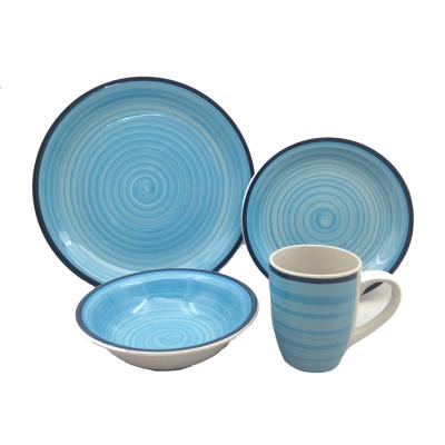 China Tabletops Unlimited Stoneware Dish Set SWIRL Aqua Blue Hand Painted 16Piece zu verkaufen