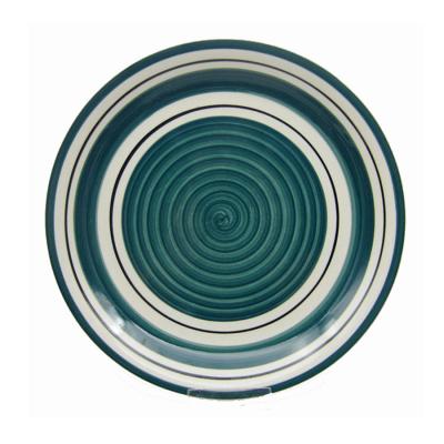 中国 Turquoise Swirl Ivory Ceramic Pasta Plate Striped Stoneware On-glazed 販売のため