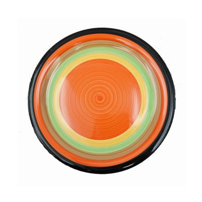 中国 Black Rim Hand Painted Ceramic Pasta Plate Rainbow Hoops  LHHDP020 販売のため