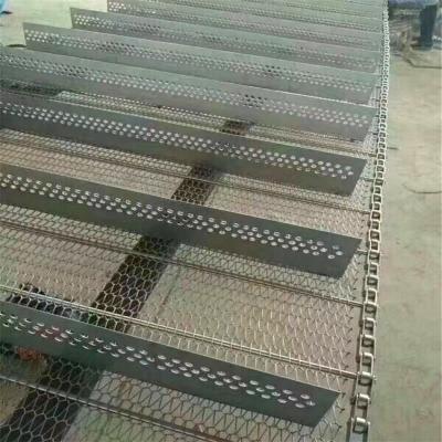 China Heat Resistant Stainless Steel Conveyor Belt Chain Mesh Belt Material Conveyor Belt With Punch And Cross Baffle for sale