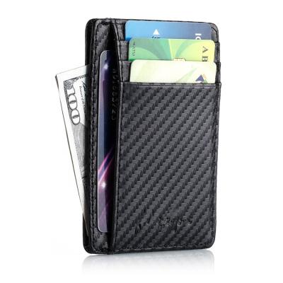 China Cheap Cute RFID Blocking Front Pocket Carbon Fiber Mens Leather Minimalist Slim Wallet for sale