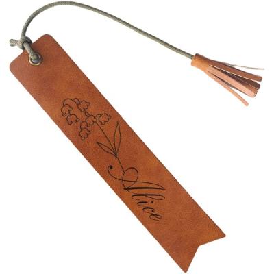 China Custom Page-Marker Fancy Birth Flower Name Keepsake Gift Laser Engraved Sublimation Leather Bookmarks for sale