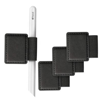 China Custom Handmade Self Adhesive Leather Pen Holder With Elastic Loop Desktop for Notebooks for sale