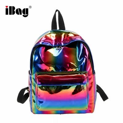 China Laser Style Women's Rainbow Rucksack Travel PU Leather Backpack Shoulder School Bag for sale