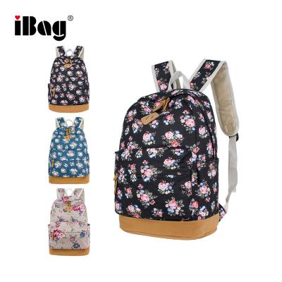 China Coofit Waterproof Flower Printed Canvas Rucksack Laptop Backpack Travel Casual Backpack For Women Girls for sale