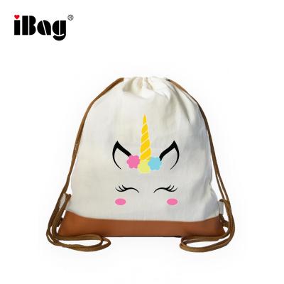 China Simple Style Cartoon Unicorn Cotton Linen Bag Sack Jewelry Wedding Drawstring Pockets Backpack for sale