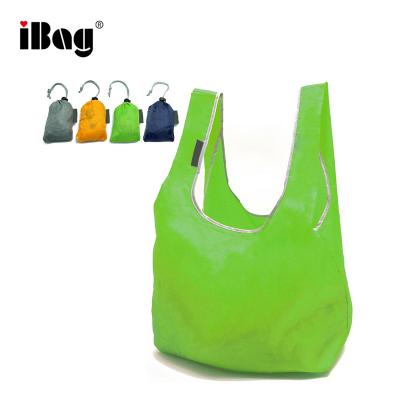 China Simple Super Strong Nylon Foldable Reusable Grocery Bag Ripstop Style Built-in Tote Bag With Pocket for sale