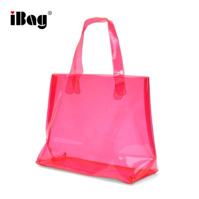 China Red Waterproof Transparent Beach Tote Bag PVC Tote Bag See Through Plastic Rose for sale