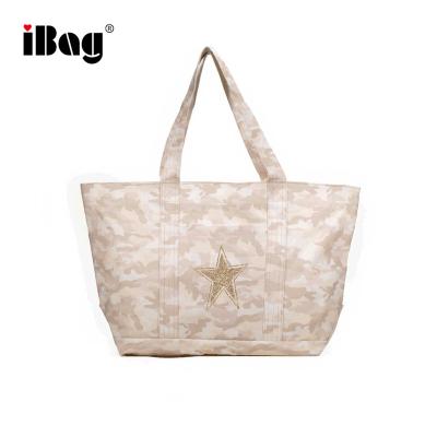 China Camouflage Tote Bag Large Camouflage Fabric Cotton Canvas Floral Ladies Tote Bag For Women for sale