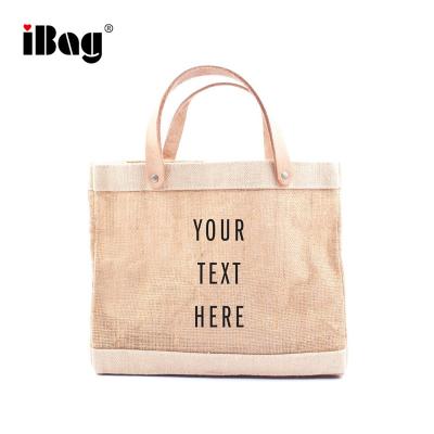 China Burlap Tote Bag Large Natural Color Eco-Friendly Beach Tote Bag With PU Shopping Strap for sale