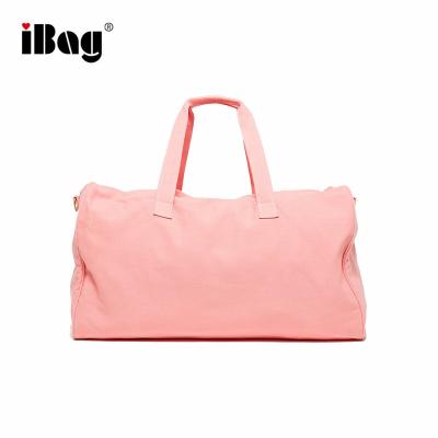 China Wholesale Light Pink Luxury Heavy Duty Girl Fashion Girl Cotton Canvas Duffle Bag Getway Gym Bag Weekender Bag for sale