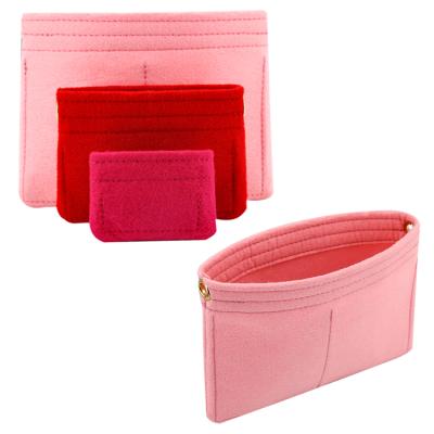 China Comfortable Felt Women Makeup Bag Pink Cosmetic Bag Insert Handbag Organizer Travel Purse Bag Organizer for sale