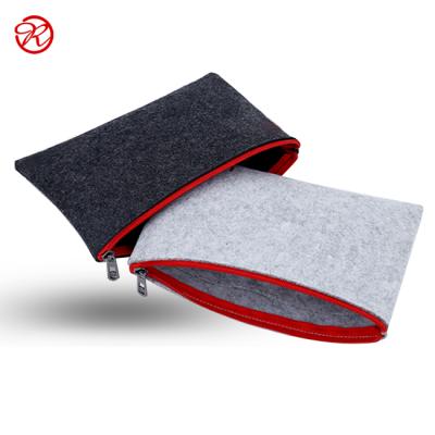 China Light Gray Felt Zipper Pouch Cell Phone Accessory Small Custom Wool Felt Pouch Bag for sale