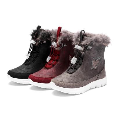 China Thermal Classic Style Winter Snow Fur Boots Leather Upper Casual Butterfly Pattern Warm Elegant Girl's Boots for sale