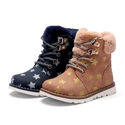 China Fashion Star Printing Thermal Children's Winter Ankle Boots Girls Casual Fur Fur Striped Boots Kids for sale